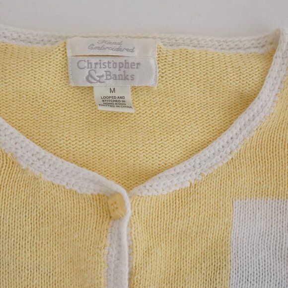Christopher Banks Yellow Fruit Novelty Beaded Knit Cardigan Preppy Sweater M - Picture 11 of 11